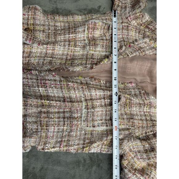 A374 ZARA WOMAN FANTASY TWEED PINK LONG GOLD BUTTONS COAT BLAZER JACKET Large - Picture 9 of 15